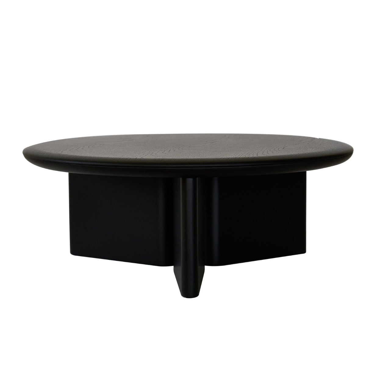 Black round coffee table on a white background