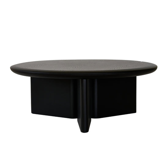 Black round coffee table on a white background